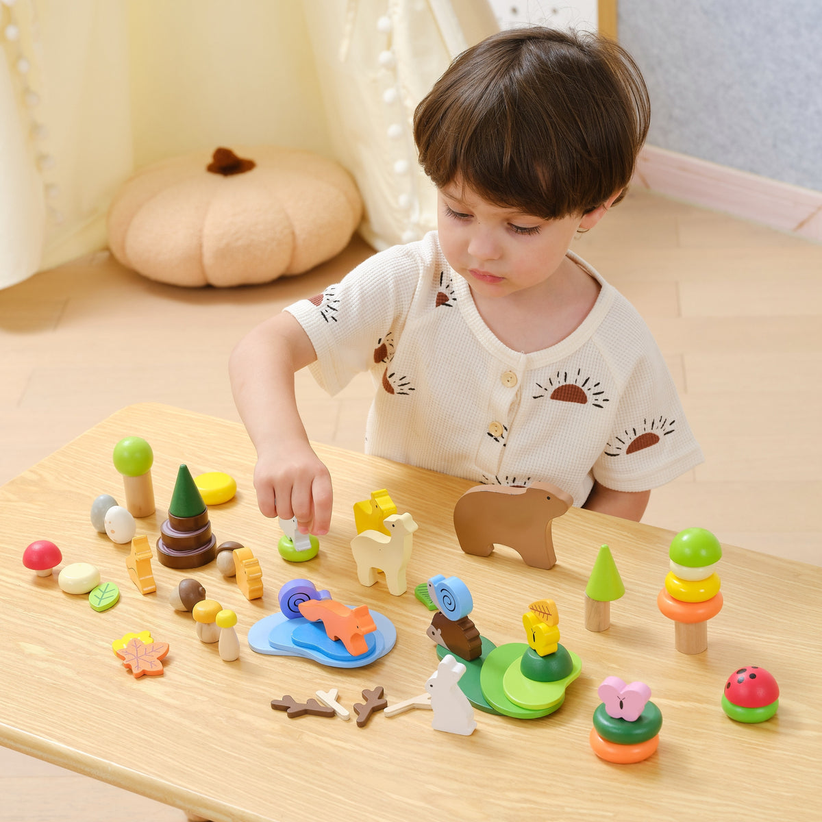 Viga Forest Tales blocks – child building a forest