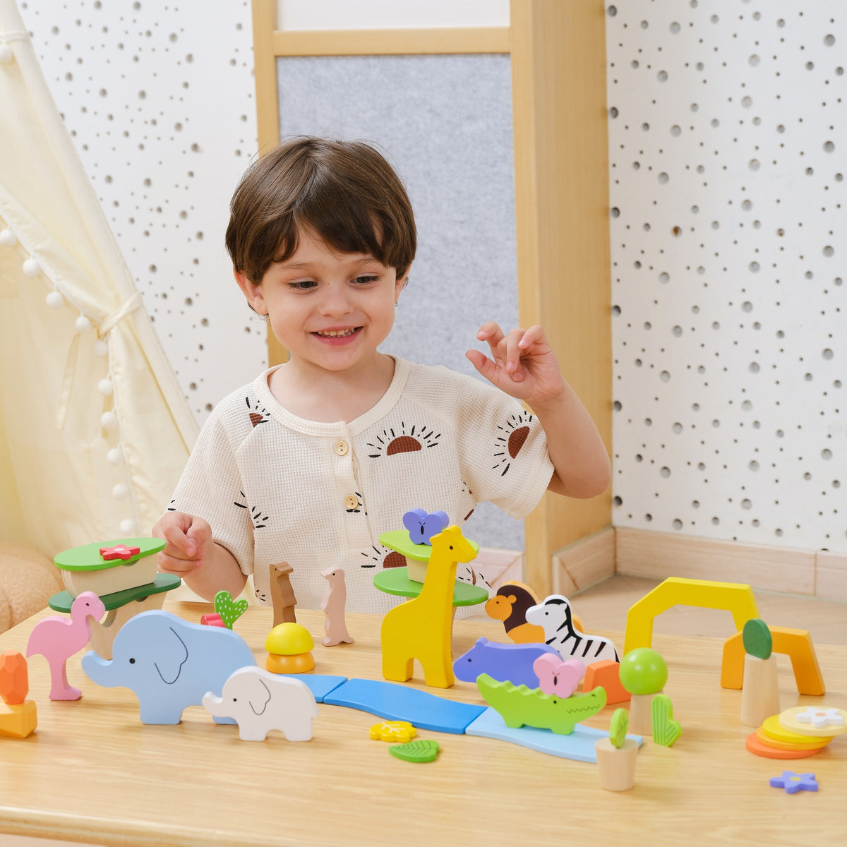 Viga Tropical Stories blocks – trees, flowers and river