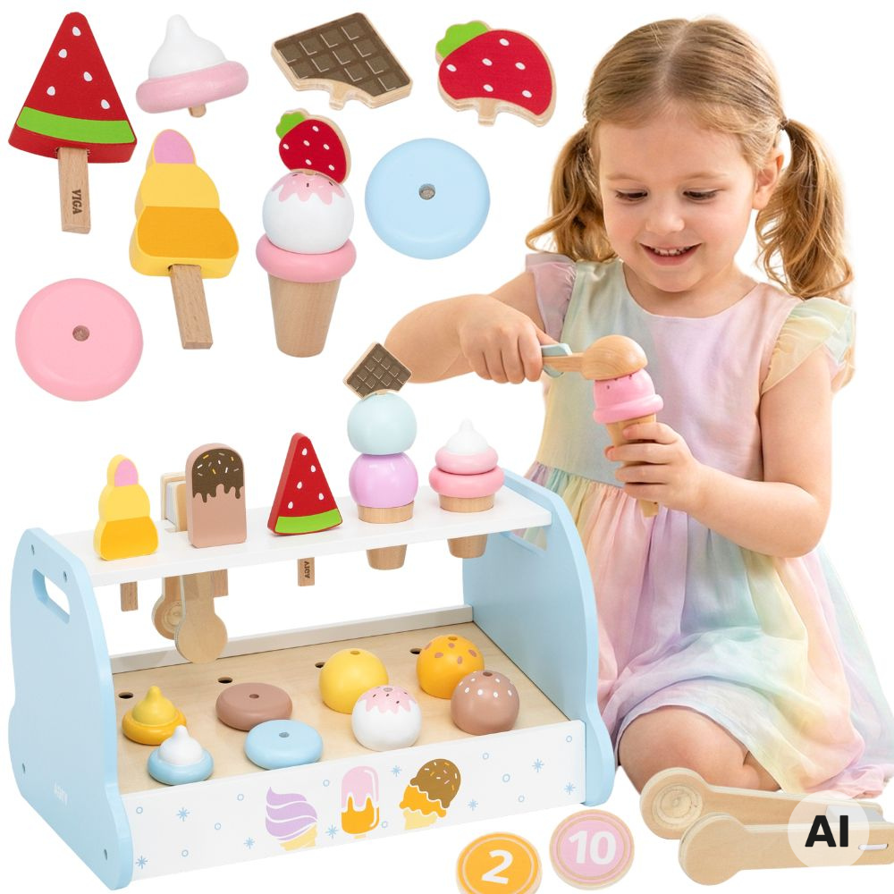 Viga Wooden Ice Cream Parlour Counter, Blue