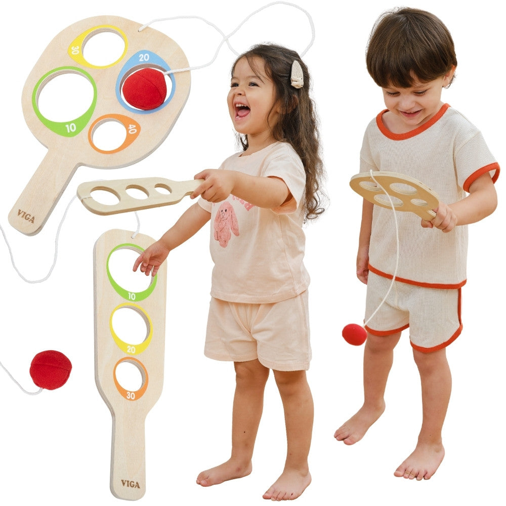 Viga Wooden Catch the Ball Scoring Paddle Game