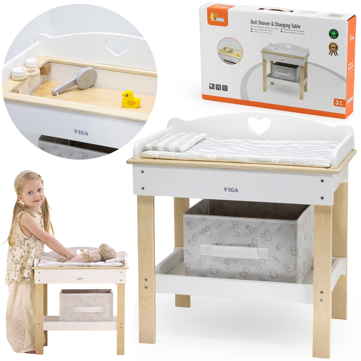 Viga Wooden Doll Changing Table and Bath 2 in 1