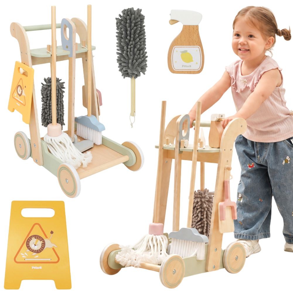 Viga Wooden Cleaning Trolley with 10 Accessories