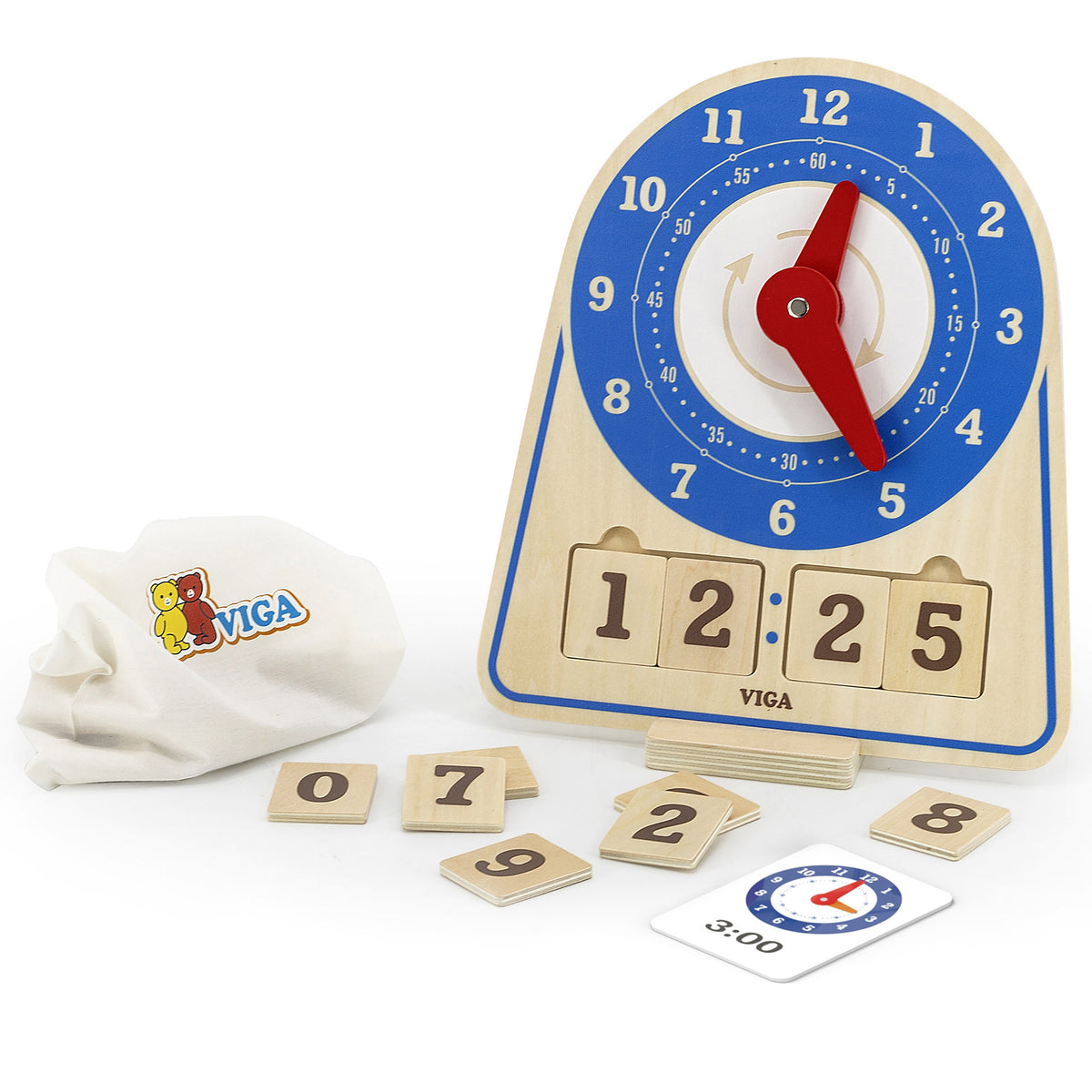 Viga Wooden Learning Clock with Digital Display Cards