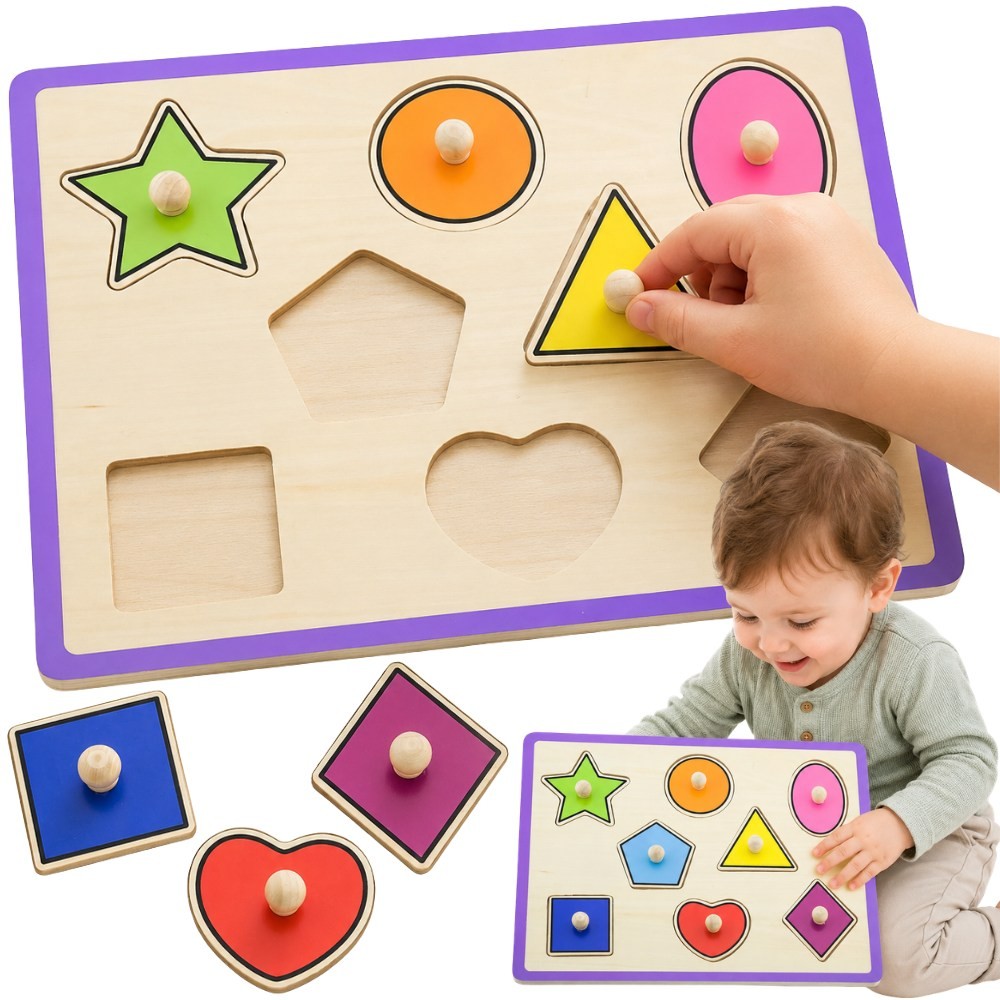 Viga Wooden Peg Puzzle with Colourful Shapes