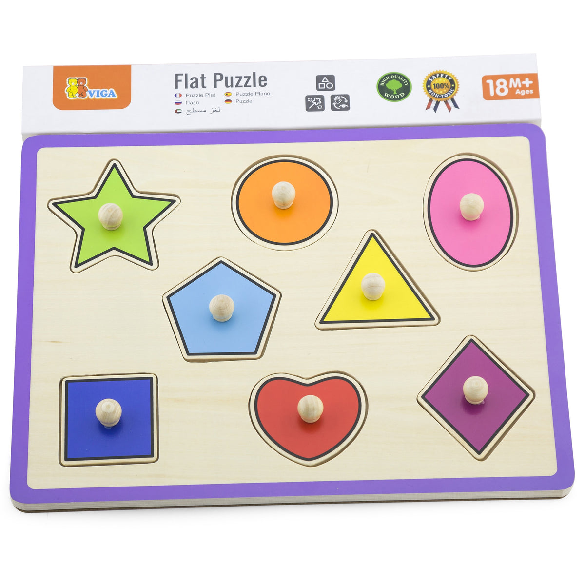 Viga wooden shape peg puzzle – toddler lifting a piece