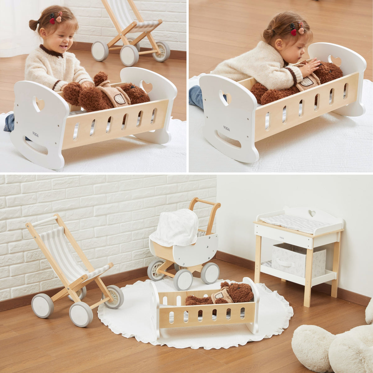 Viga wooden doll cradle – heart-shaped cut-outs on the sides