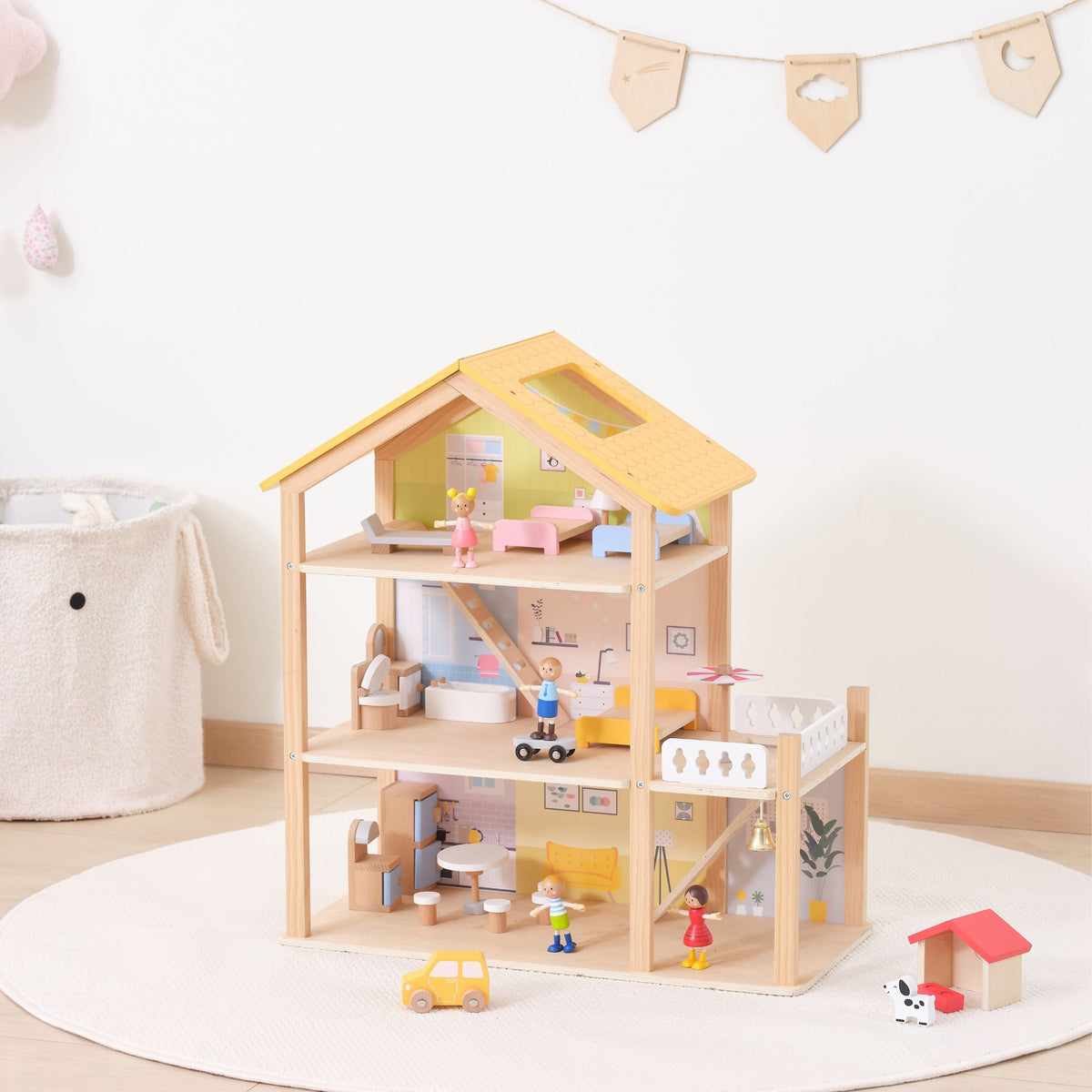 Viga PolarB wooden dollhouse – three floors connected by stairs