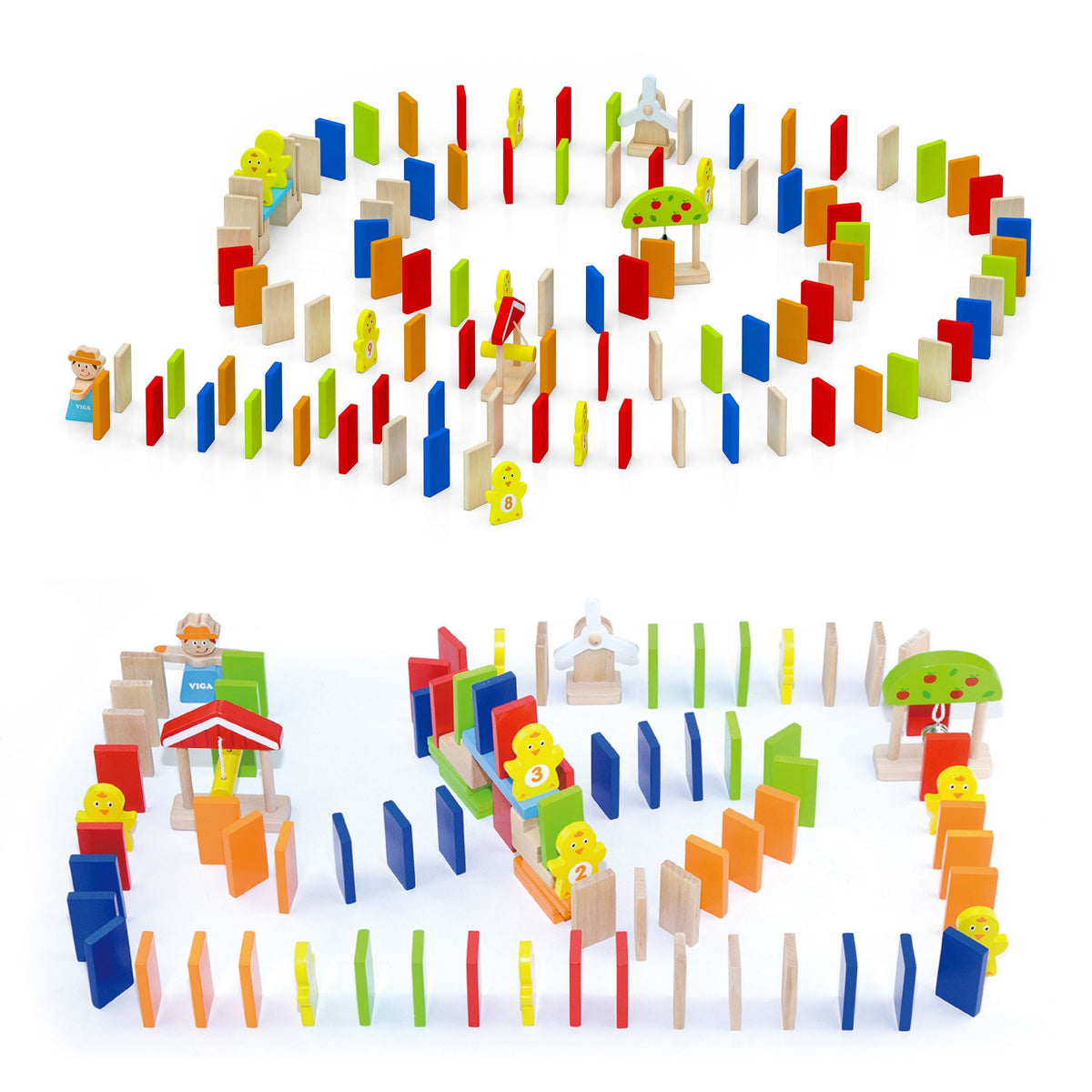 Viga koka domino trase – domino krīt ķēdē