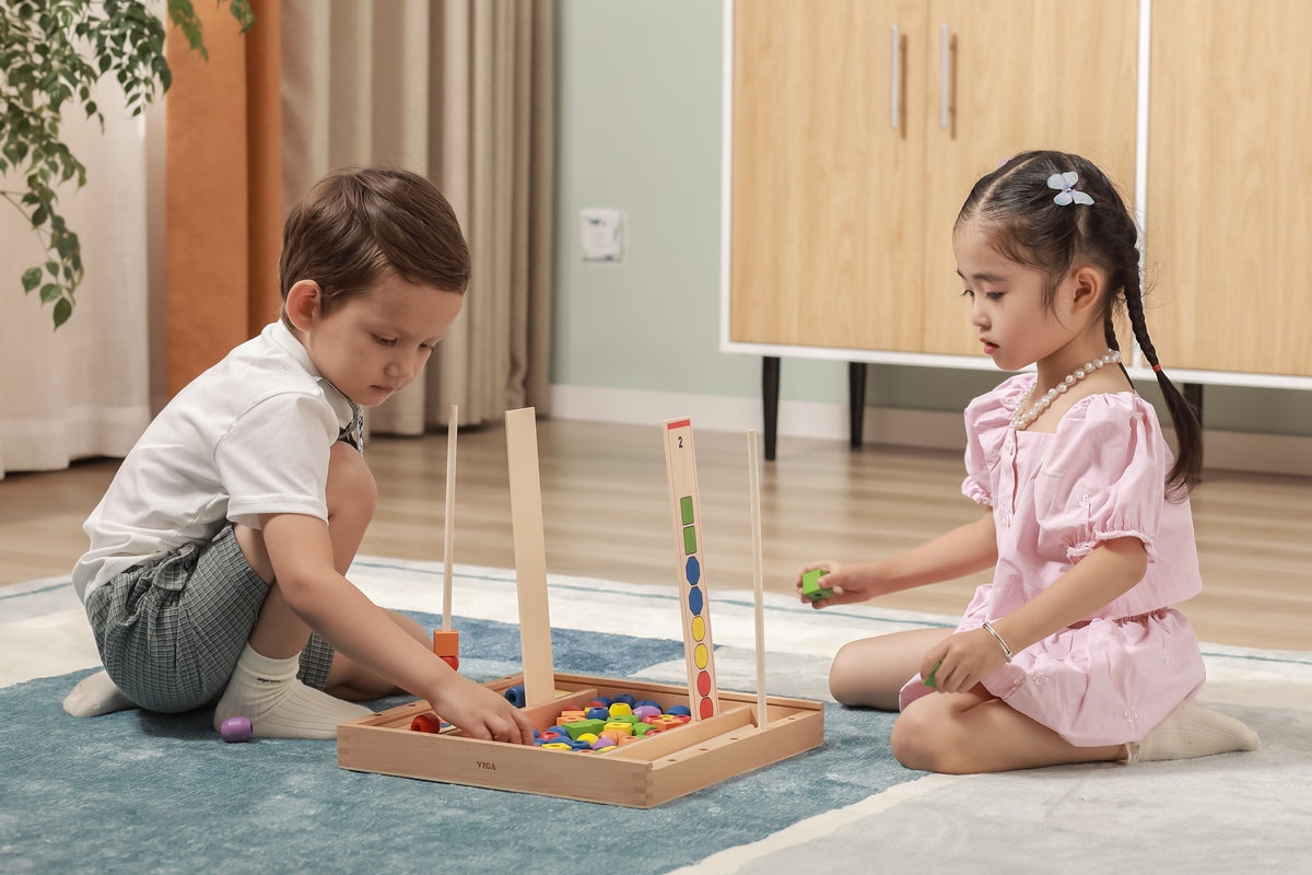 Wooden storage box with compartments and clear lid