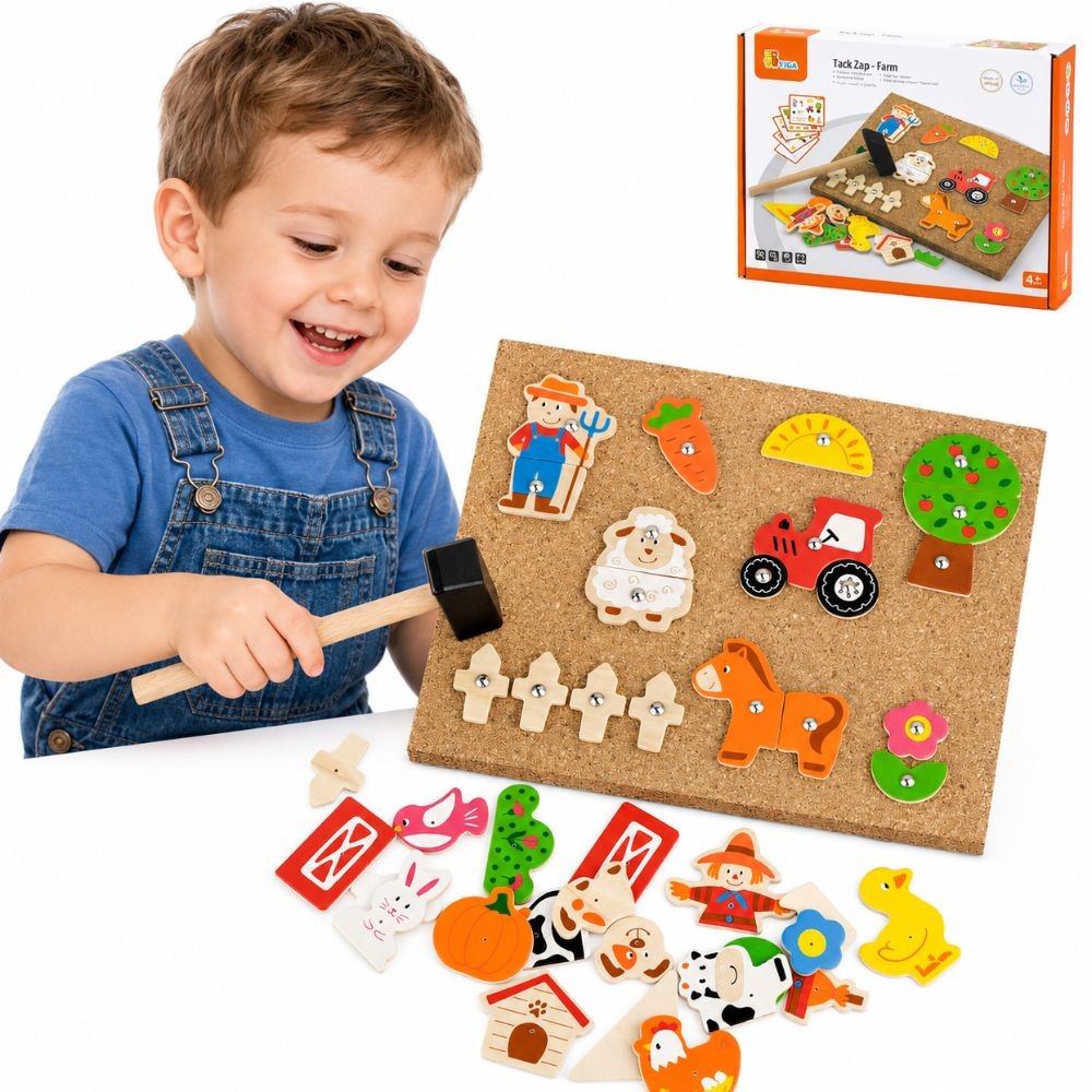 Viga wooden hammer and nail farm cork board game