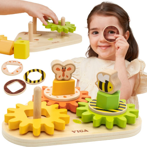 Viga Wooden Gear Shape Sorter for kids for play