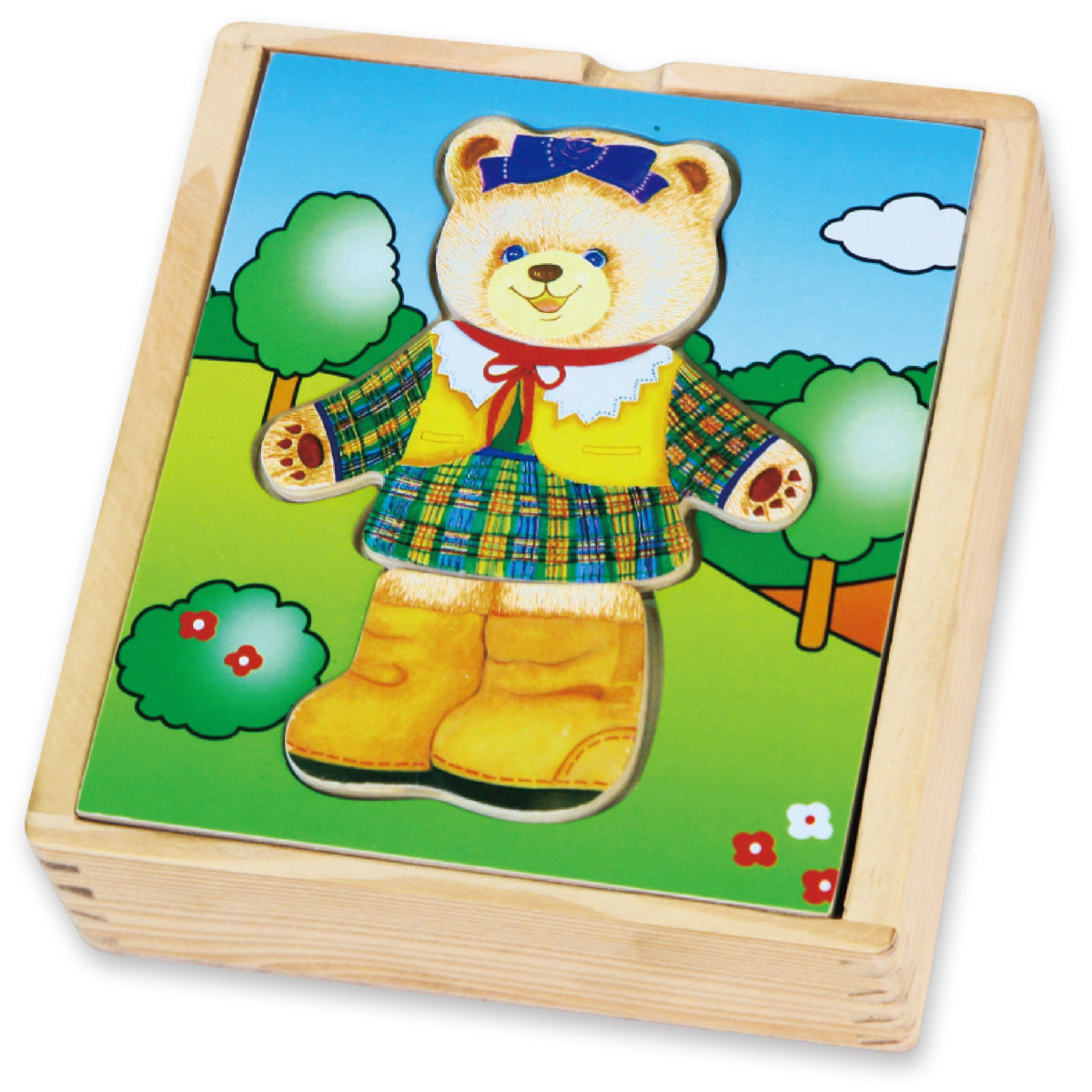 Teddy bear girl puzzle showing different moods