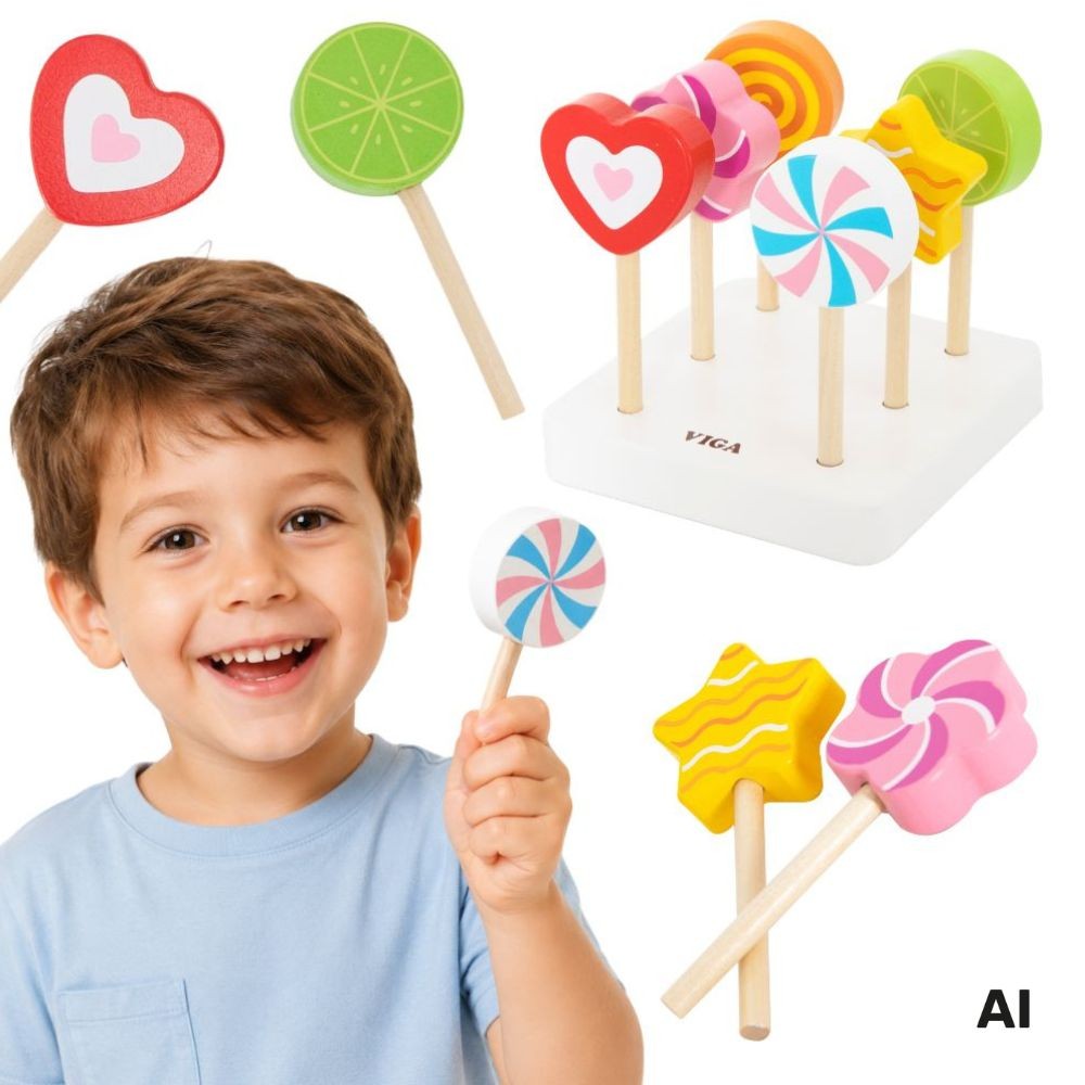 Viga Wooden Lollipop Shop Set with Stand, 6 pcs