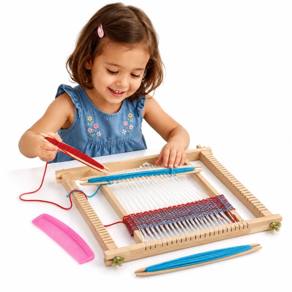 Viga wooden weaving loom for kids with two shuttles