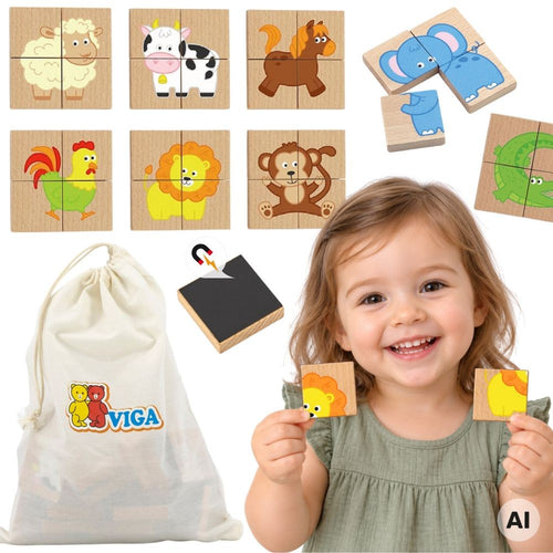 Viga Wooden Magnetic Animal Puzzle, 32 pcs, FSC