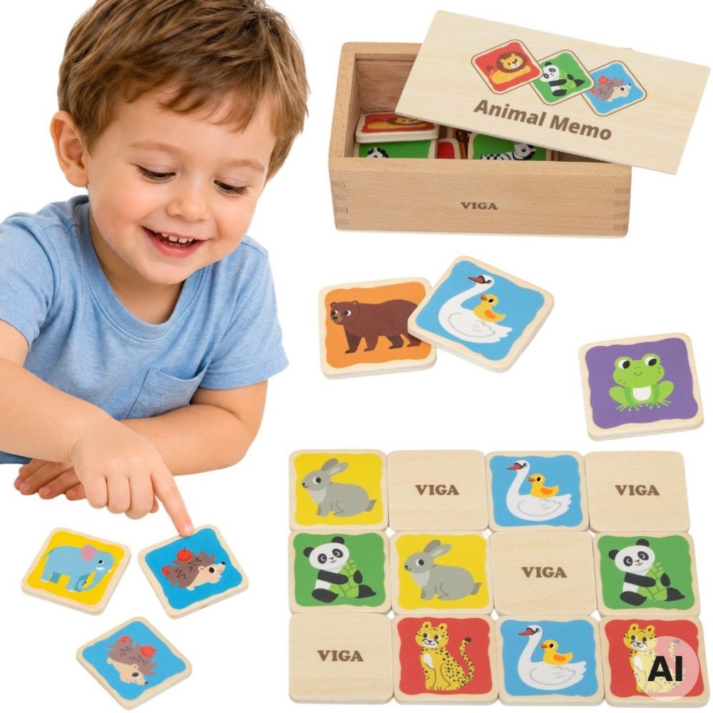 Viga Wooden Memo Animals Memory Game in a Box