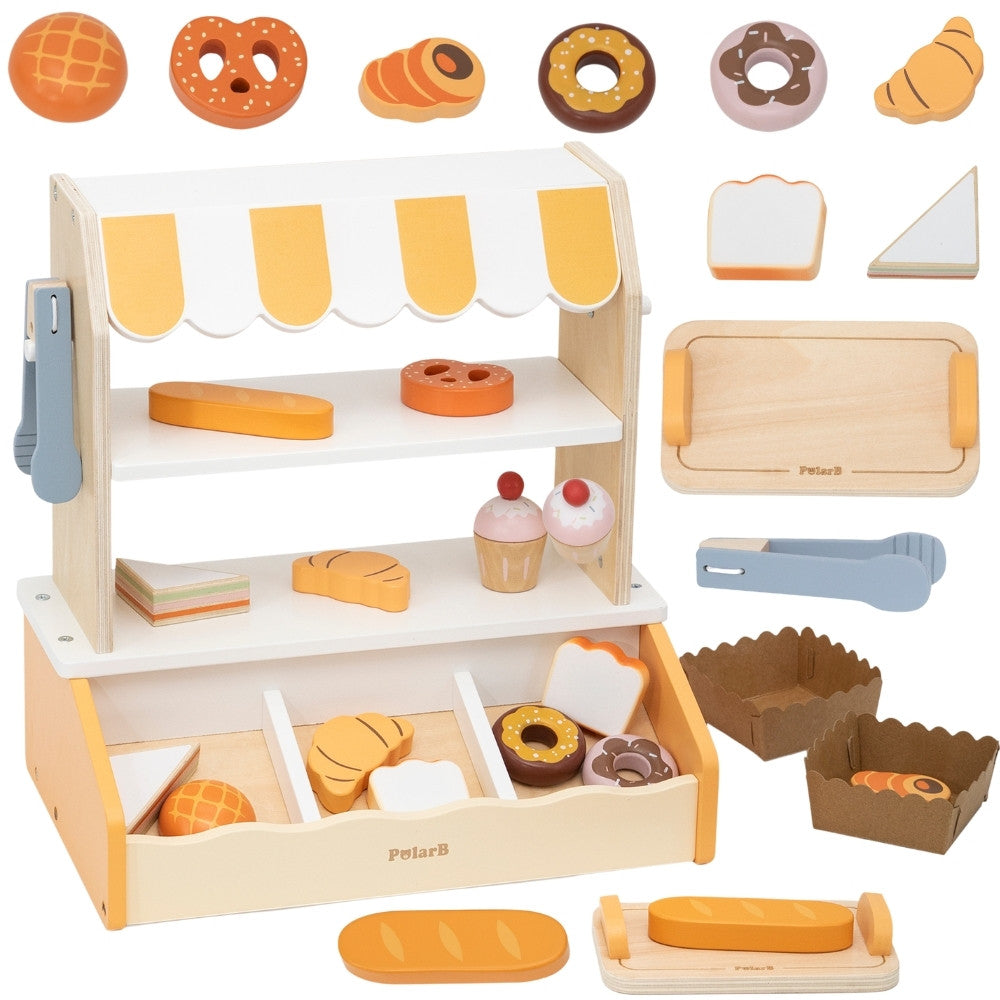 Viga Wooden Mini Bakery Stand with Pastries, 16 pcs