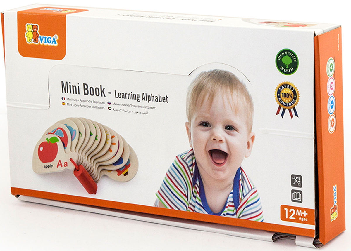 Viga wooden ABC book – child turning pages