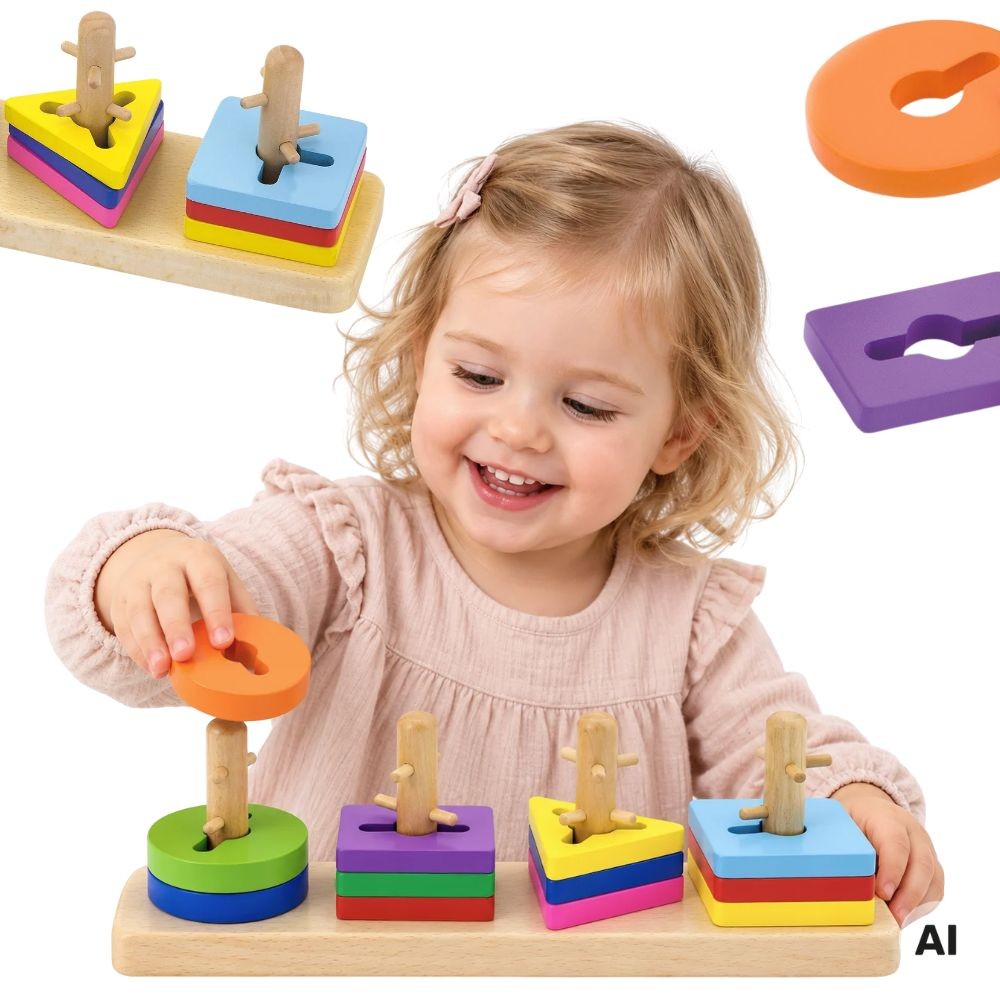 Viga wooden Montessori geometric shape sorter, 12 pieces