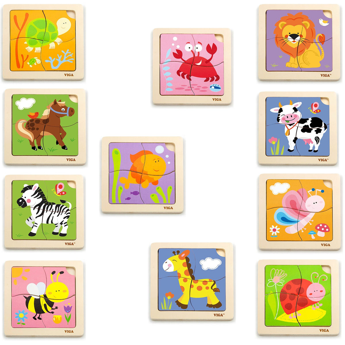Viga 12 puzzles in a stand – toddler playing