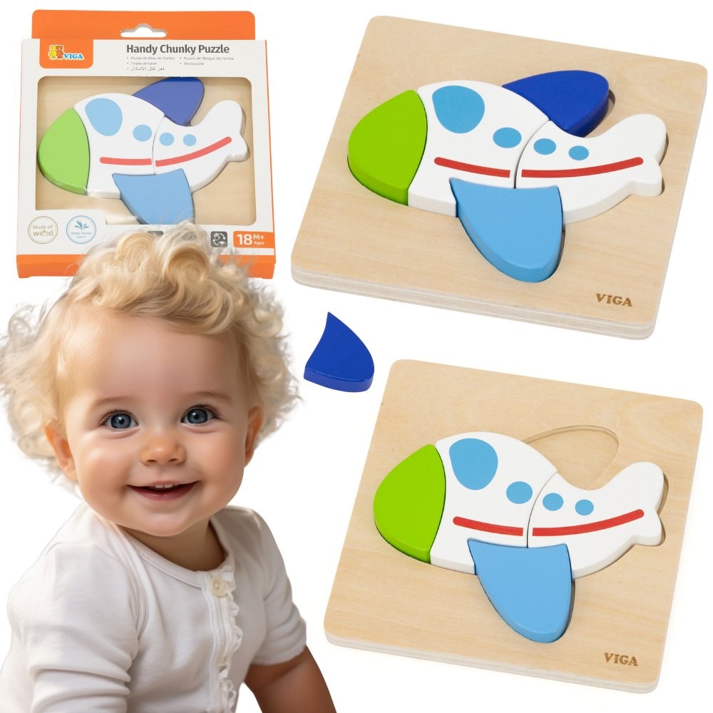 Viga colourful wooden aeroplane puzzle with 5 pieces