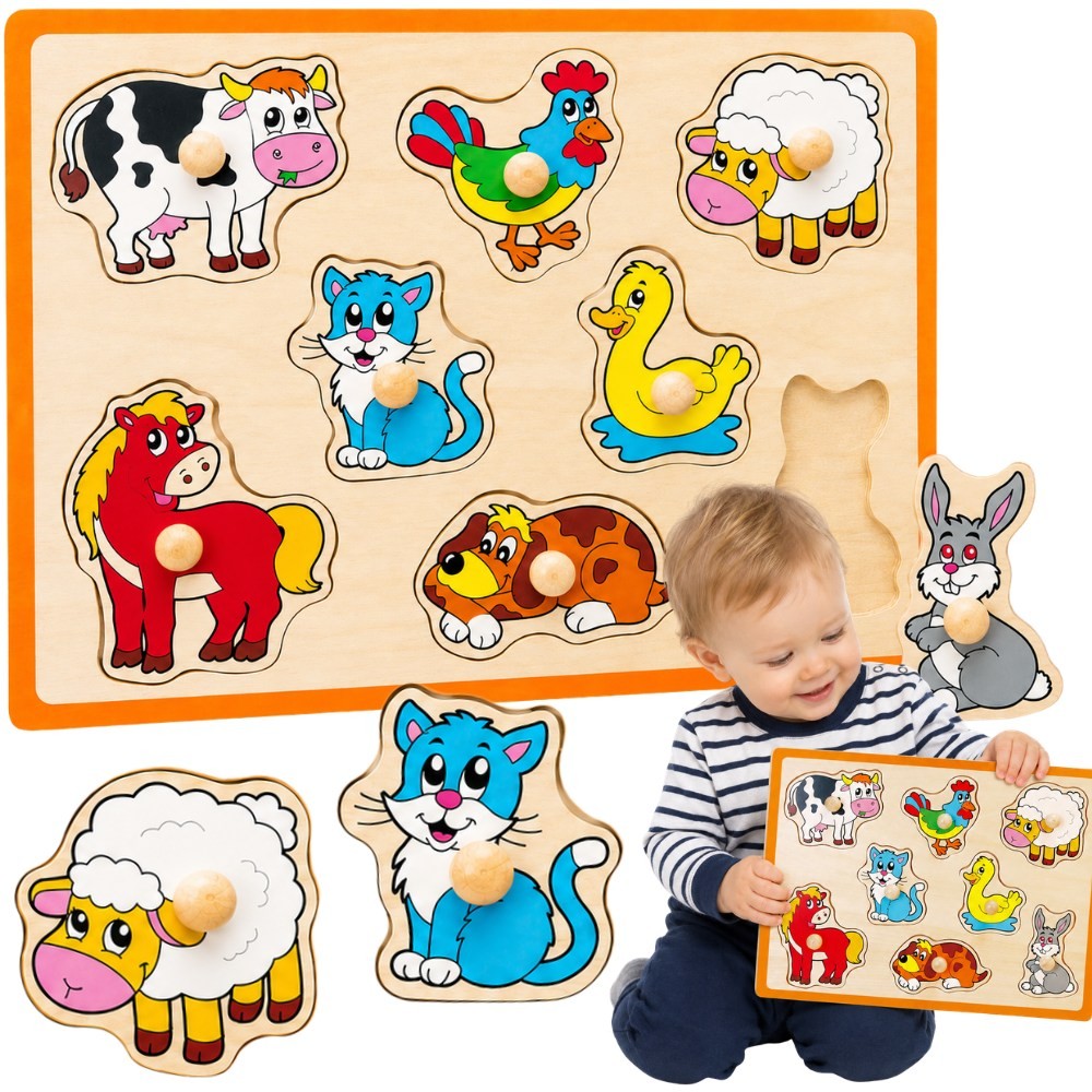 Viga Wooden Peg Puzzle Farm Animals 8 Pieces