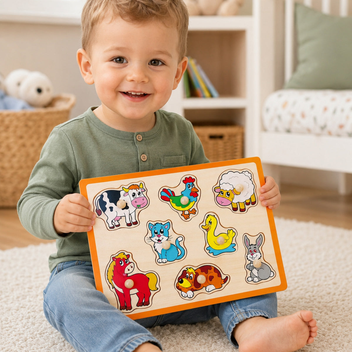 Viga farm animal peg puzzle – board with recesses