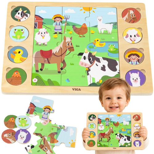 Viga Guess the Shadow Wooden Farm Puzzle, 17 pcs