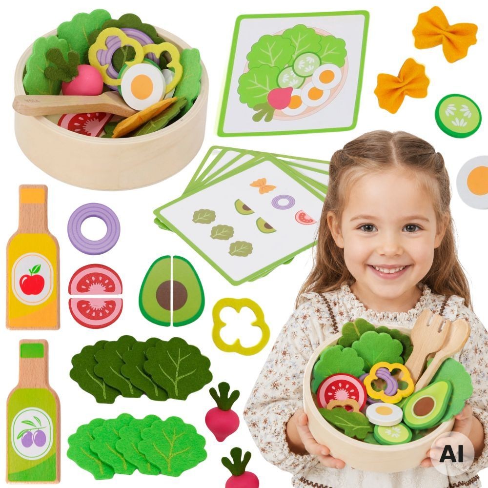 Viga Wooden Salad Making Play Set, 35 pcs