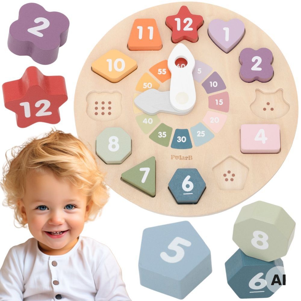 Viga PolarB Wooden Shape Sorter Clock for kids