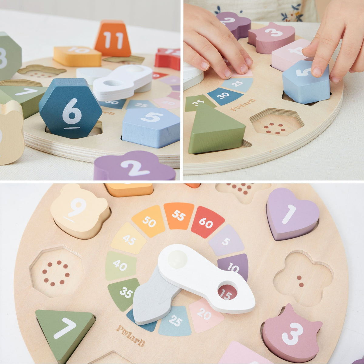 Viga PolarB shape sorter clock – toddler fitting a number