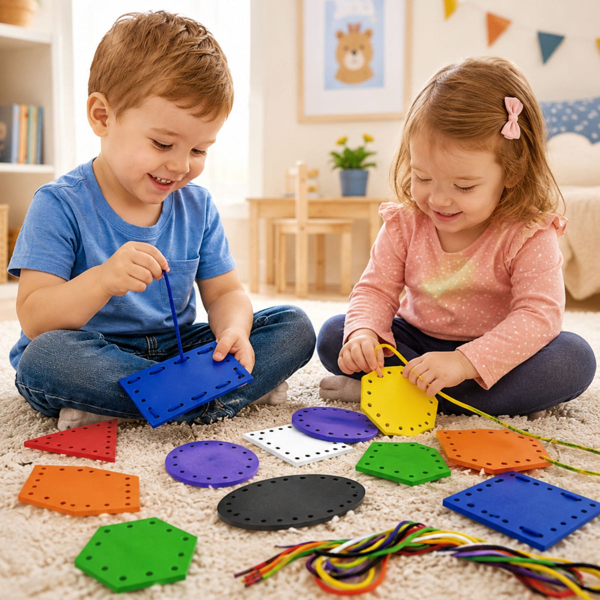 Viga lacing shapes – lacing in progress for kids