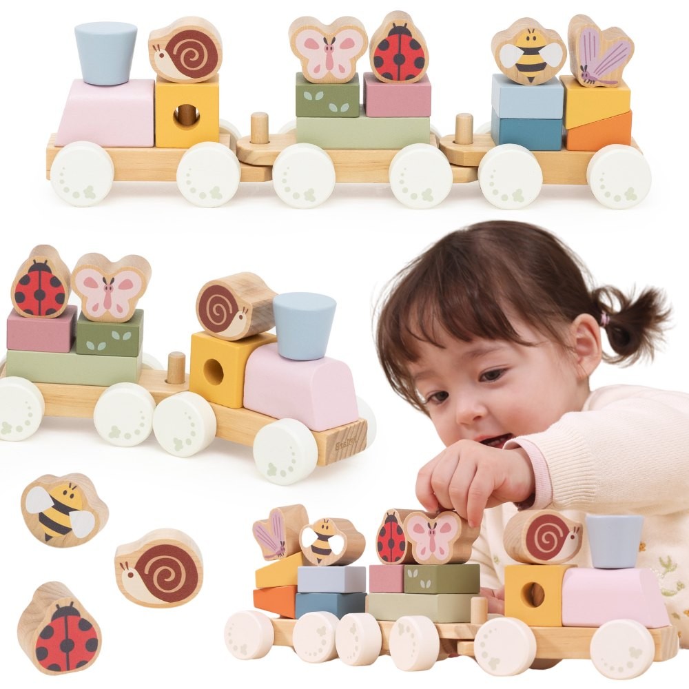 Viga Spring Garden Wooden Stacking Train, 18 Pieces