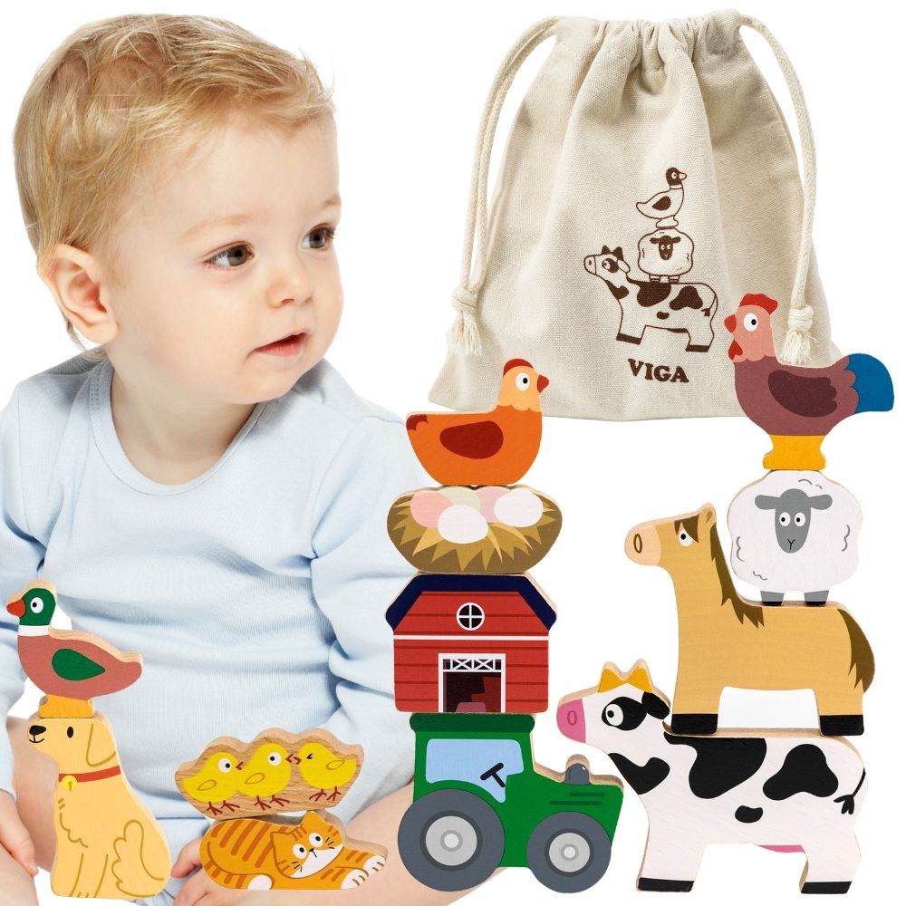 Viga wooden stacking puzzle with farm animals