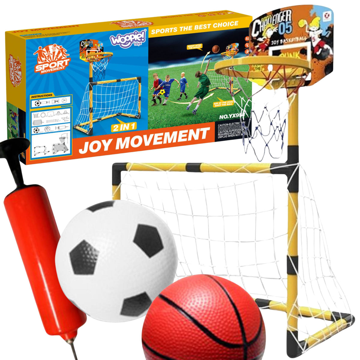 Woopie futbola vārti un basketbola grozs 2 in 1 ar bumbām