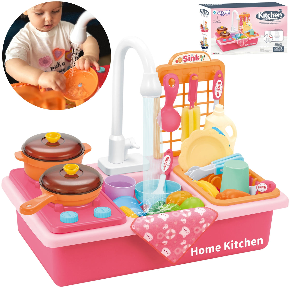 Woopie Pink Toy Kitchen Sink with Running Water Tap
