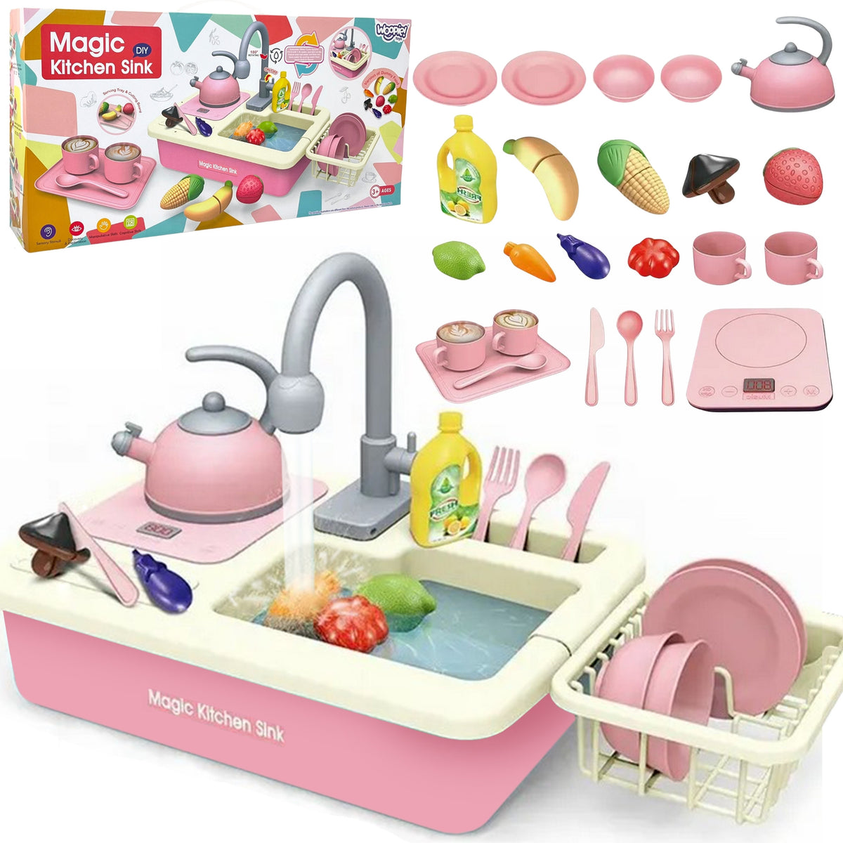 Woopie 2-in-1 play kitchen sink with running water