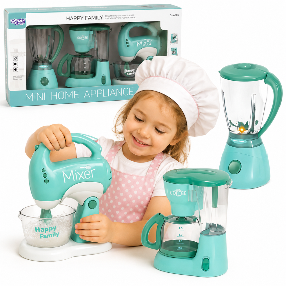Woopie pastel toy kitchen appliances set, 3-in-1