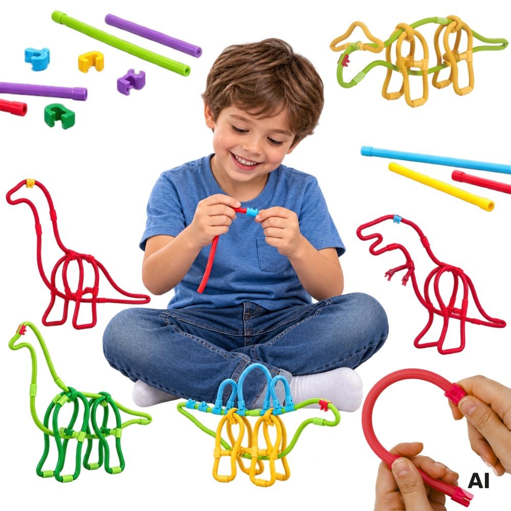 Woopie 3D Straw Building Set Dinosaurs, 117 pcs