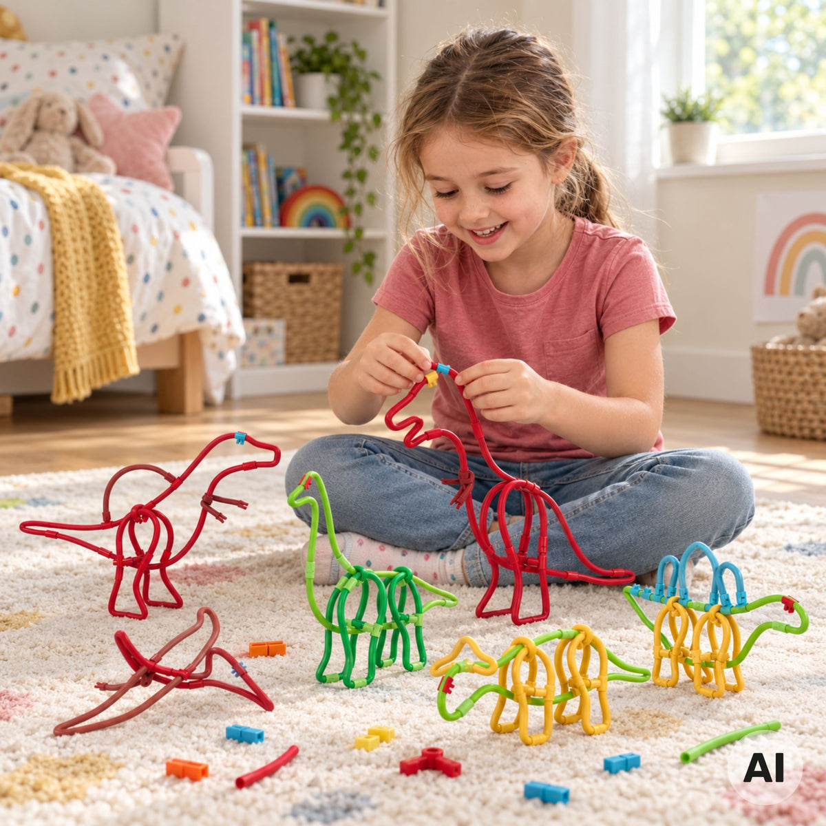 Woopie 3D straw building set – built dinosaur model