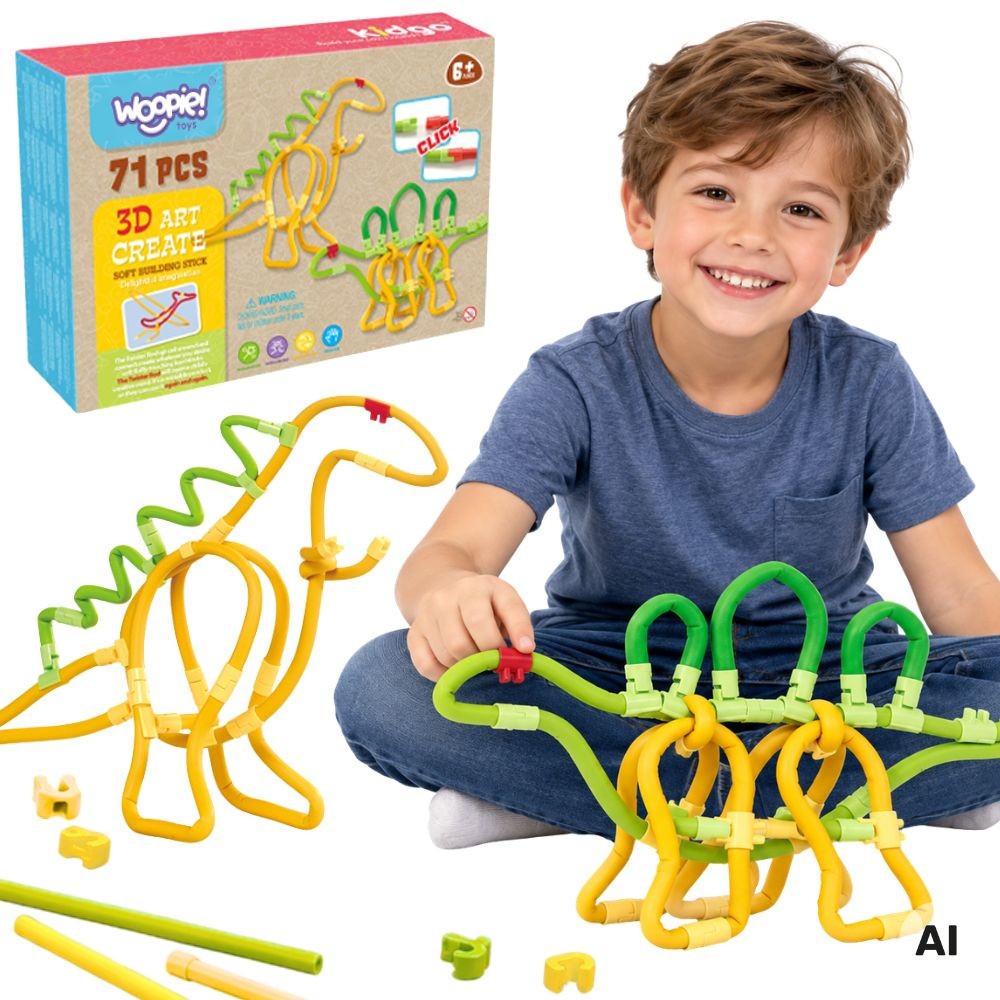 Woopie 3D Bendy Stick Building Set Dinosaur, 71 pcs