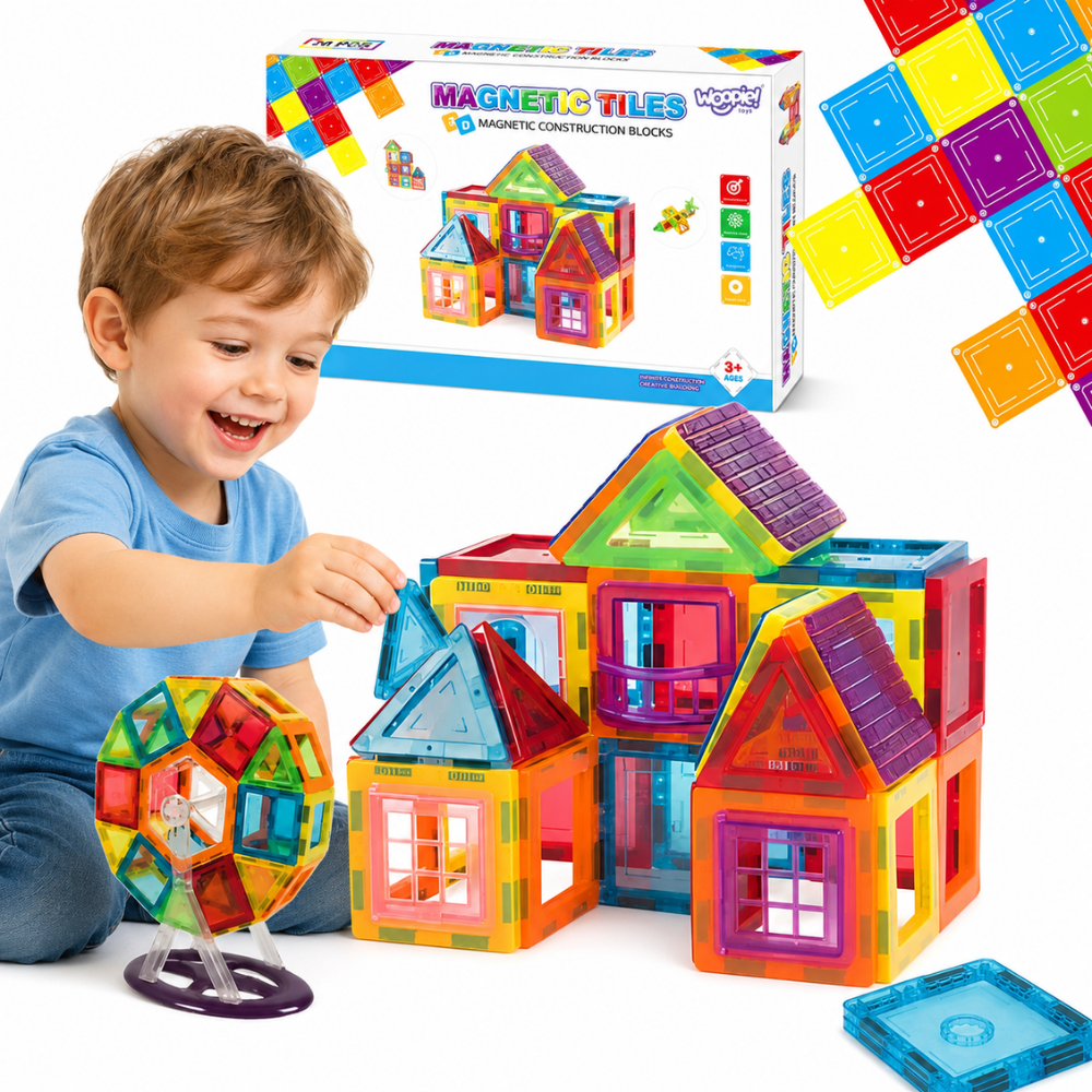 Woopie Clear Magnetic Tiles with Spinning Wheel, 70 pcs