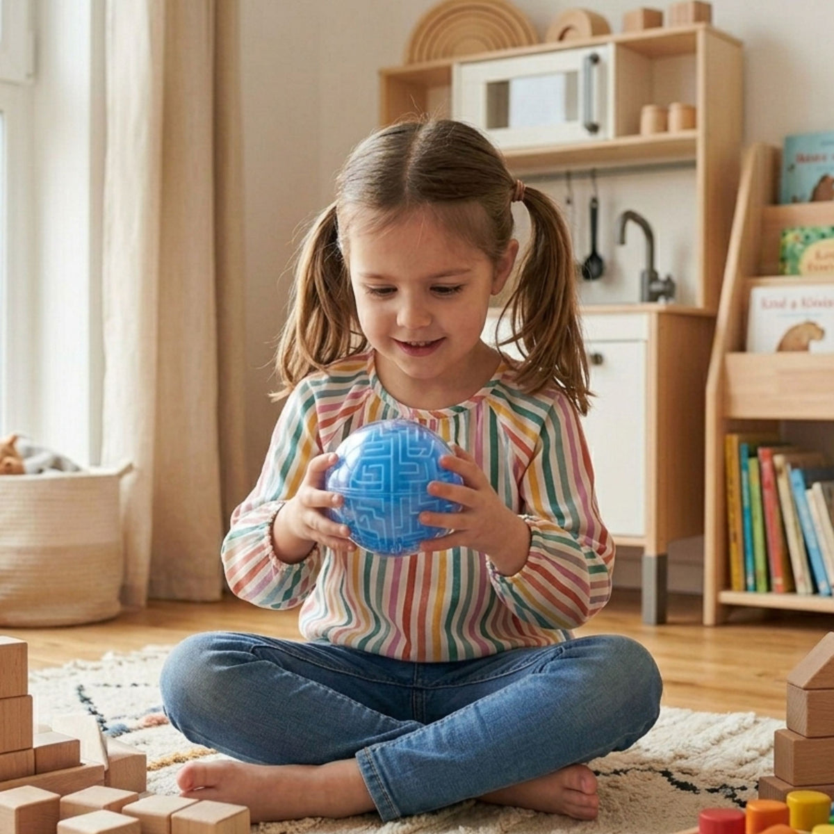 Sfērisks 3D labirints ar mazu lodīti iekšā