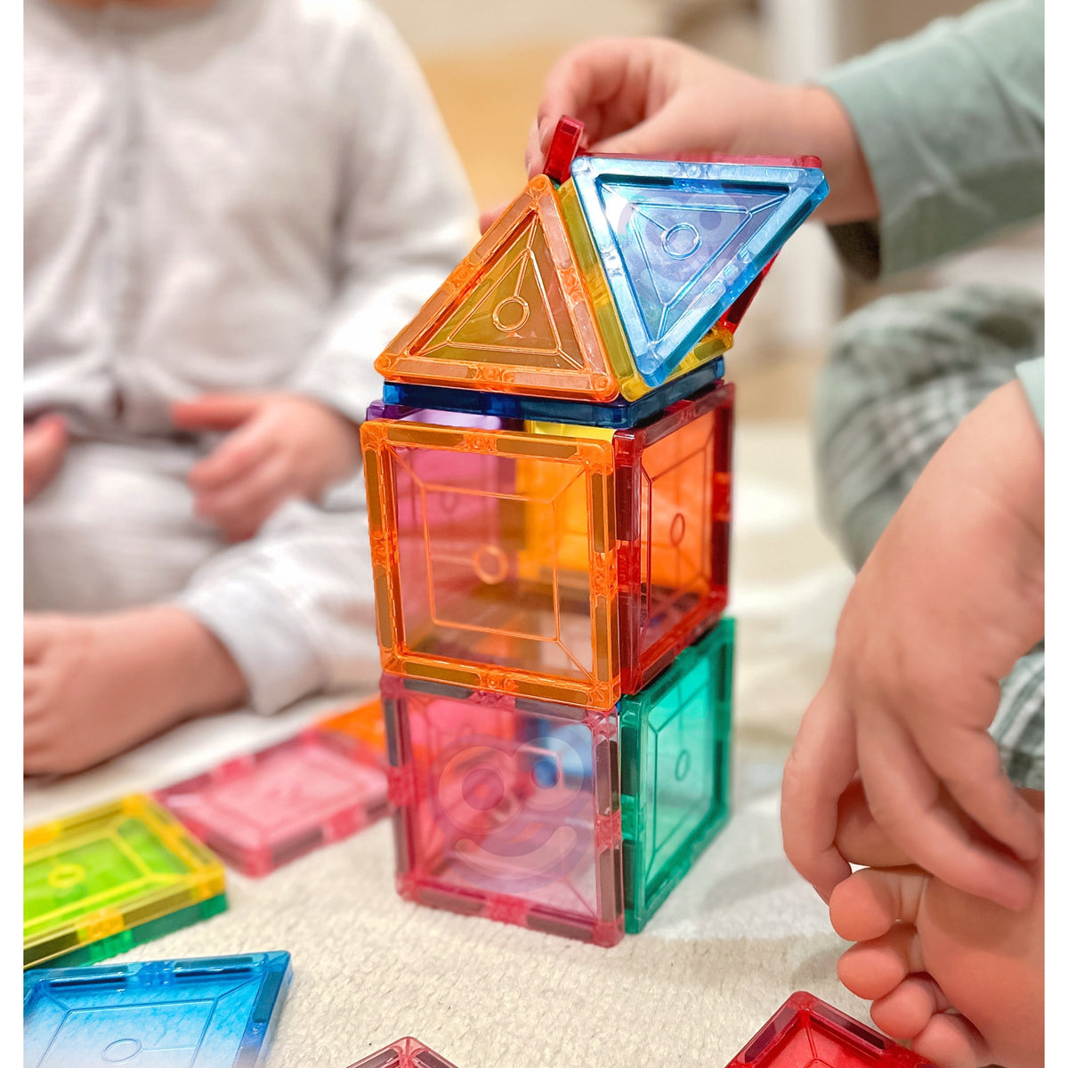 Colourful magnetic blocks joined at different angles