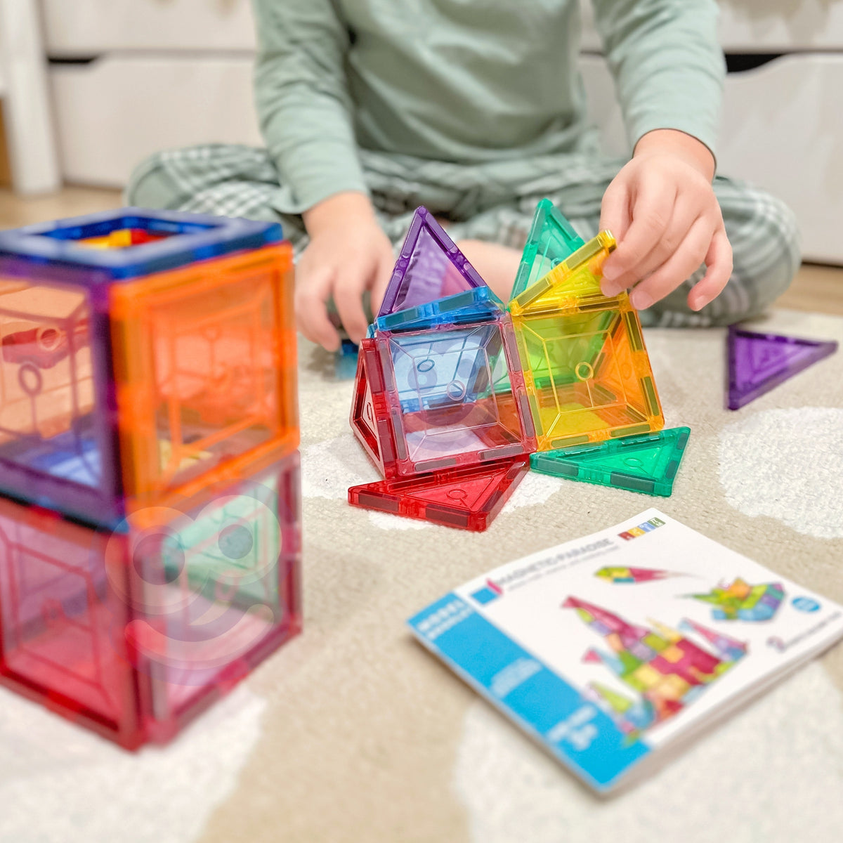 3D figure built from magnetic blocks by a child