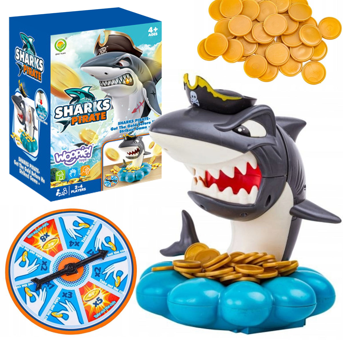 Woopie Angry Pirate Shark family game with gold coins
