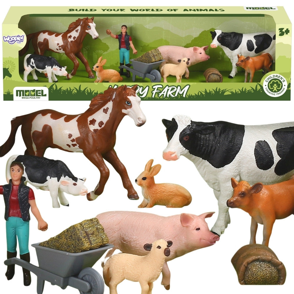 Woopie Happy Farm animal figures set with farmer, 10 pieces
