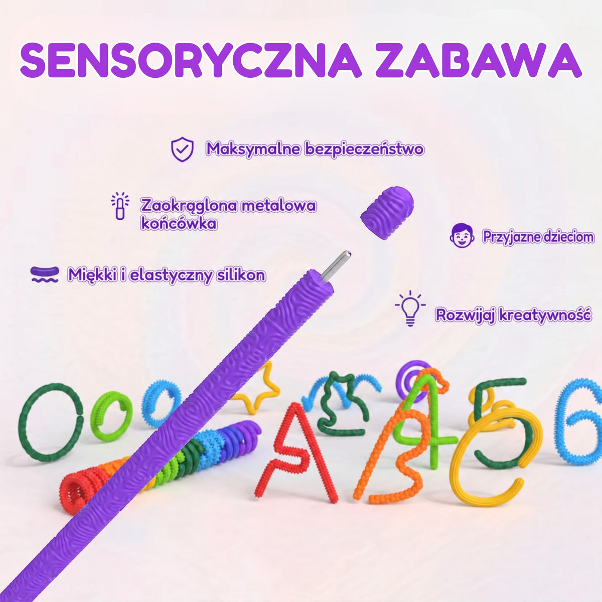 Bendable sensory sticks in bright colours, about 25 cm long
