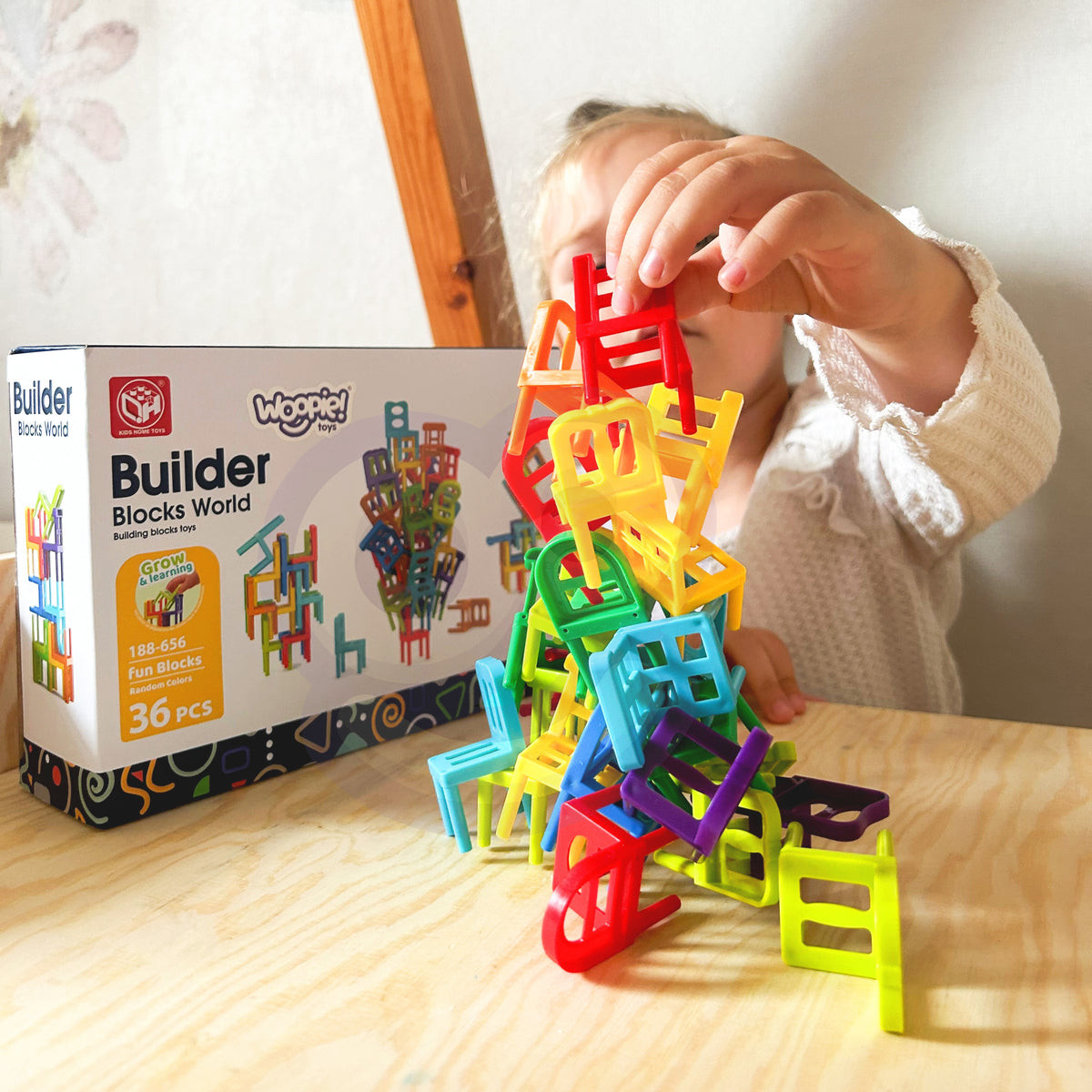 Balancing Chairs game – colourful plastic chair-shaped pieces