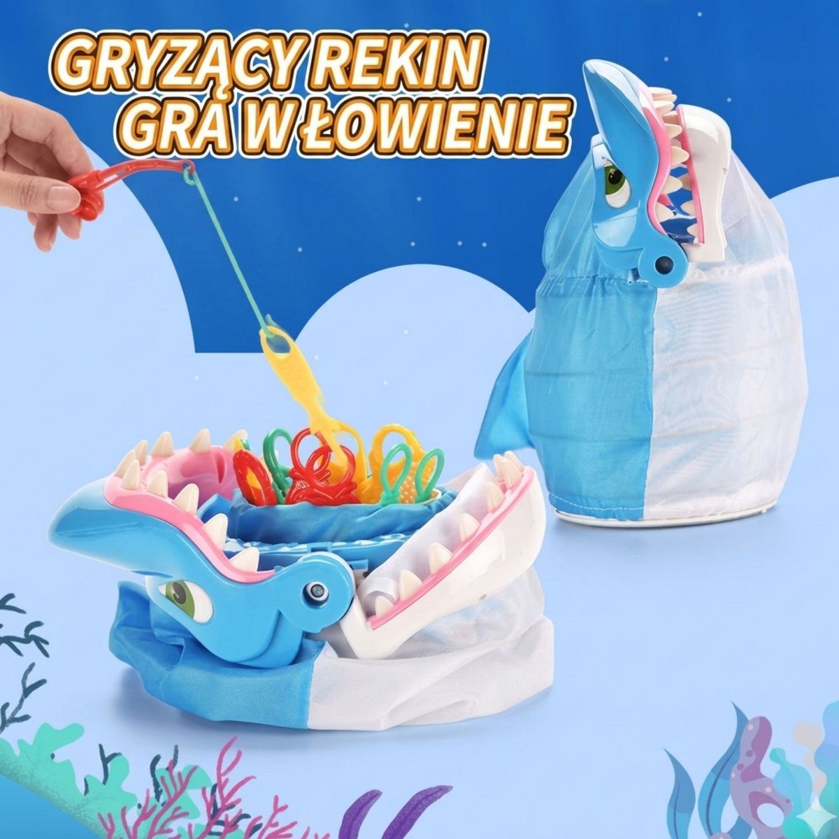 Children playing the hungry shark fishing game